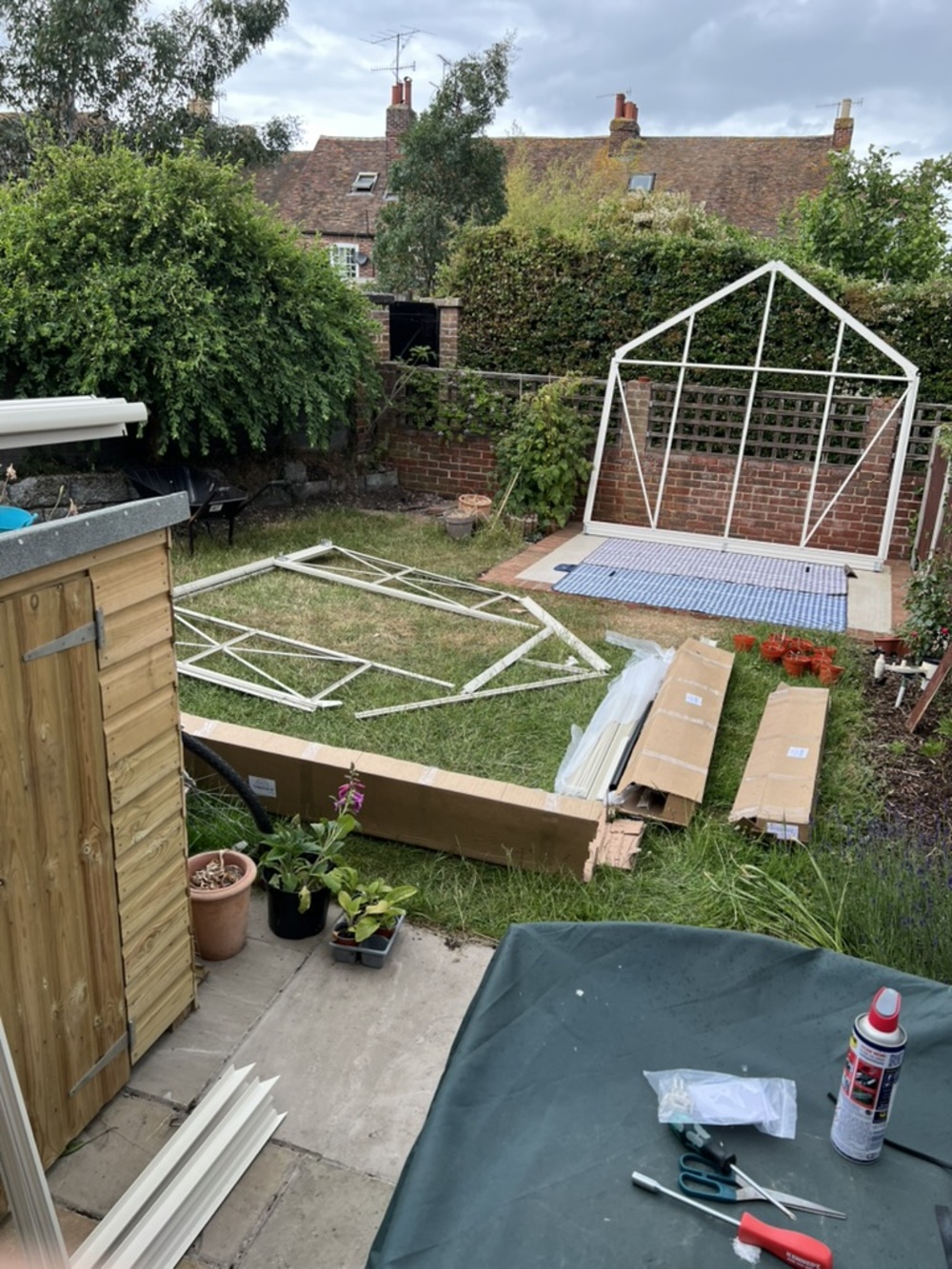 Frame laid out on grass